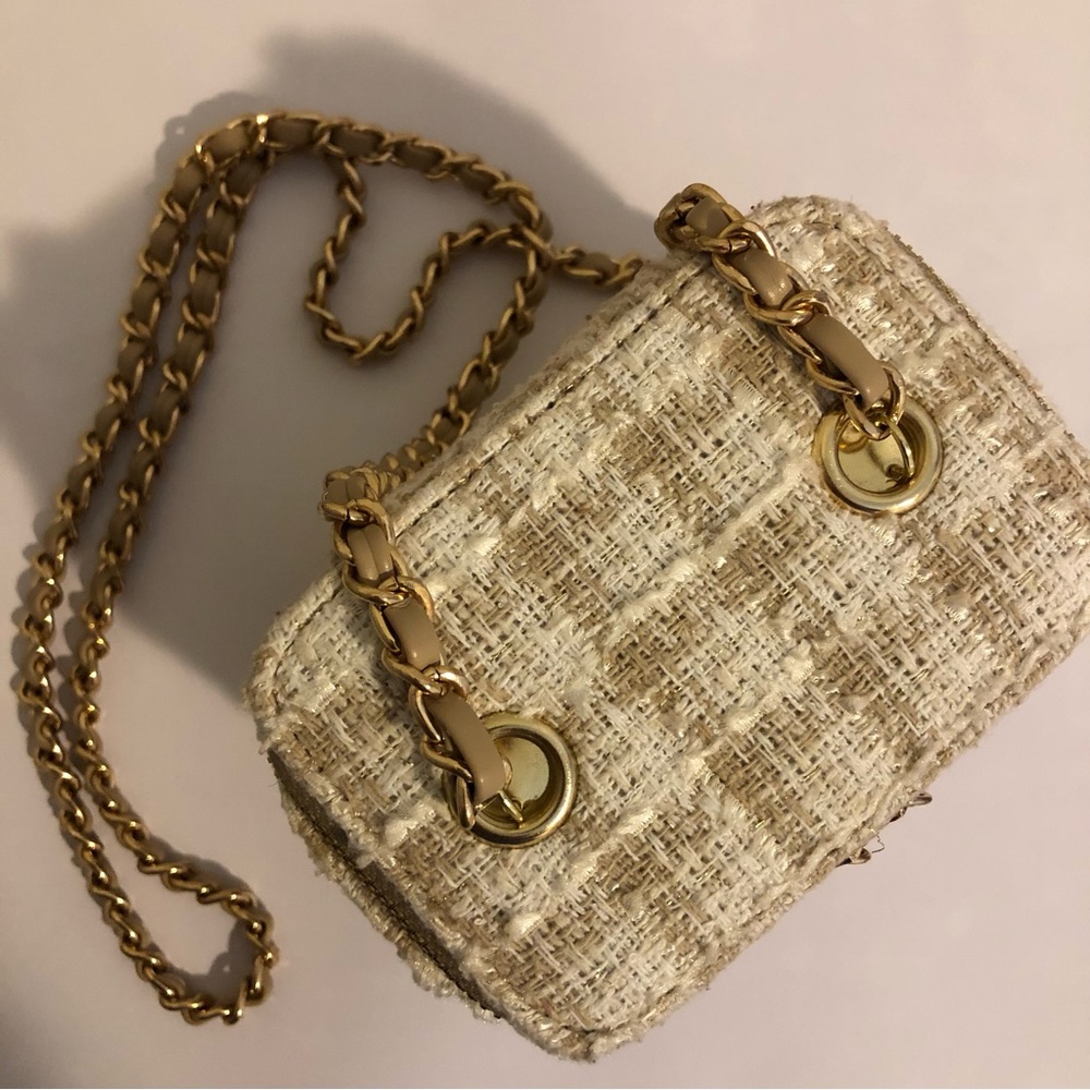 Chic Tweed Crossbody Bag - Cream and Tan - Picture 4 of 9